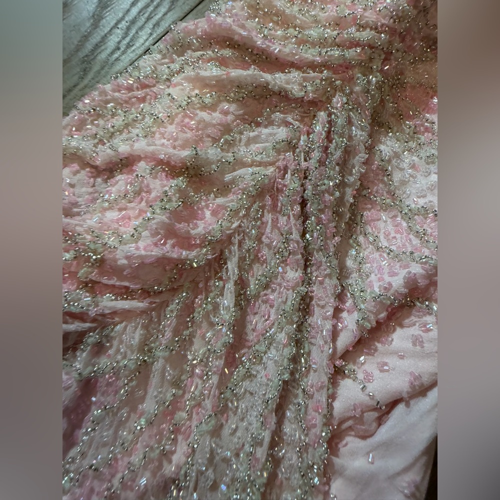 Vintage 100% Silk Beaded Dress Vintage Beaded Dress Pink Strapless Prom Fairy - Picture 17 of 17